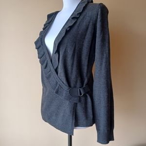 Elena Solano 100% Italian Merino Wool Ruffle Wrap Cardigan Sweater